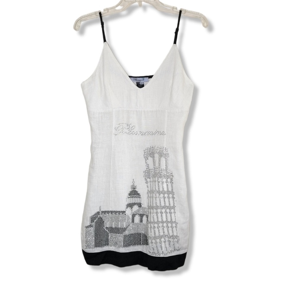 Blumarine Vintage Linen Rhinestone Mini Dress